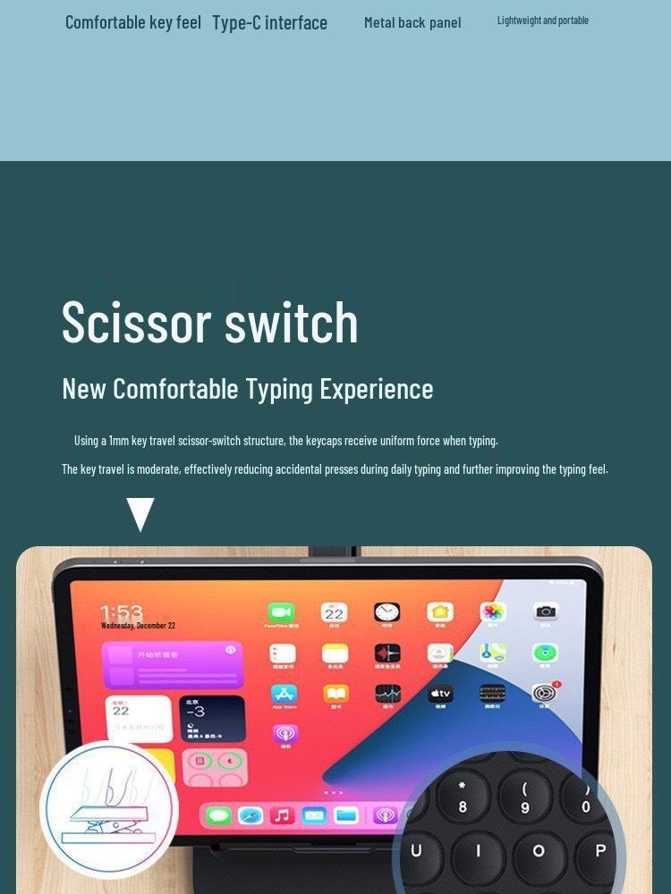 Compatible Bluetooth Keyboard with Magnetic Attachment for iPad, Huawei Phone, and Tablets - Round Key, Touch, and Wireless Charging Features