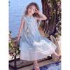 Girls' New Chinese-style Sweet Dress for Summer, Children's Princess, Chinese Style Blue Dress