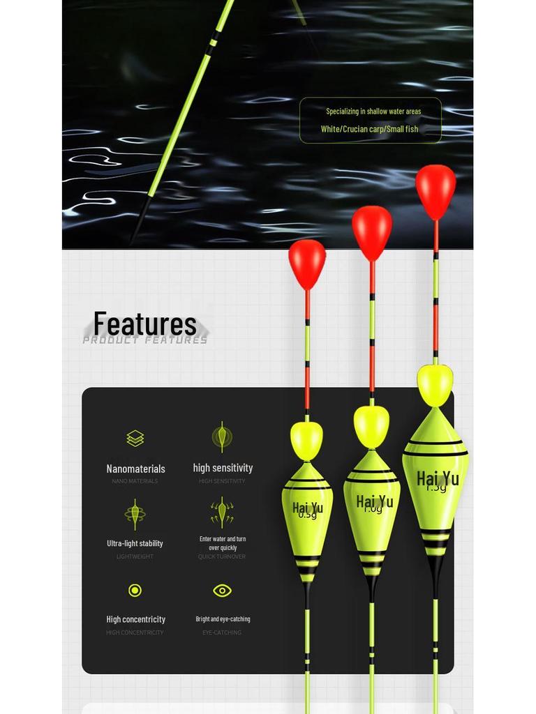 Ultra-Short Grass Hole Nano Fish Float for Crucian Carp with Thickened, Eye-Catching Design