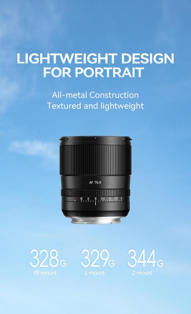 TTArtisan AF 75mm F2 Prime Lens Award Leica L Interchangeable Medium Large Mirrorless Camera Landscape and Portrait Meisho Optical L-Mount Full-Frame