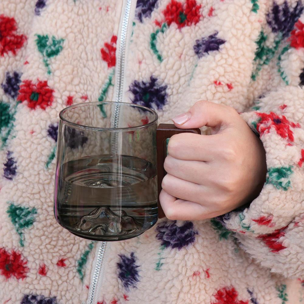 Internal Mountain Protrusion Glass Cup Wooden Handle Tea Cup Drinkware Water Drinking Cup  Milk Tea