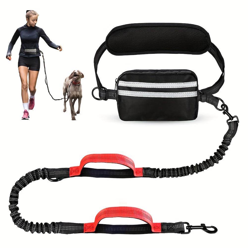 Heavy Duty Hands Free Dog Leash with Waist Belt & Zipper Pouch, Shock Absorbing Bungee Reflective Leash for Small Medium Large