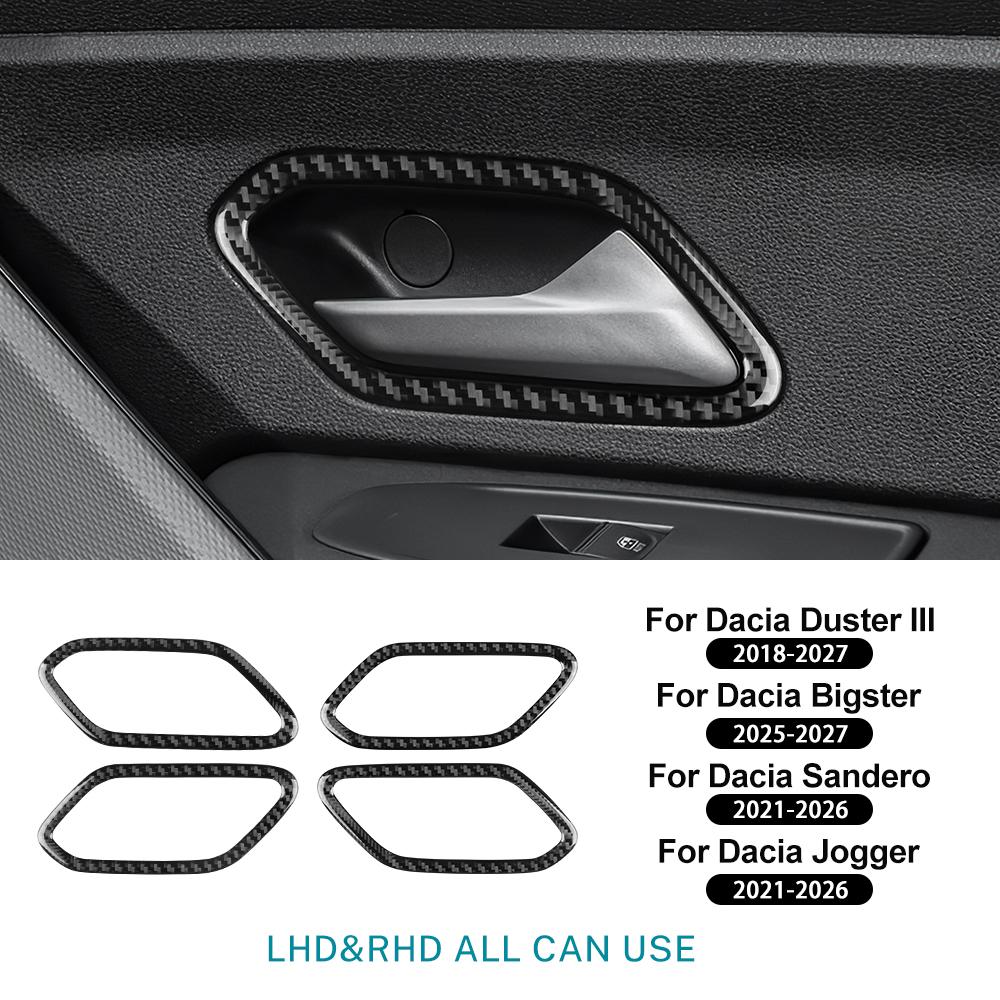Sticker For Dacia Duster III 2018-2027 Bigster 2025-2027 Sandero/Jogger 2021-2026 Soft Carbon Fiber Inner Door Handle Frame Trim