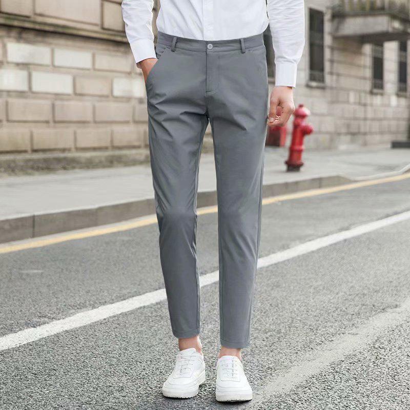 Pánské černé 9/10 kalhoty slim fit - korejský styl, všestranné pro jaro/podzim