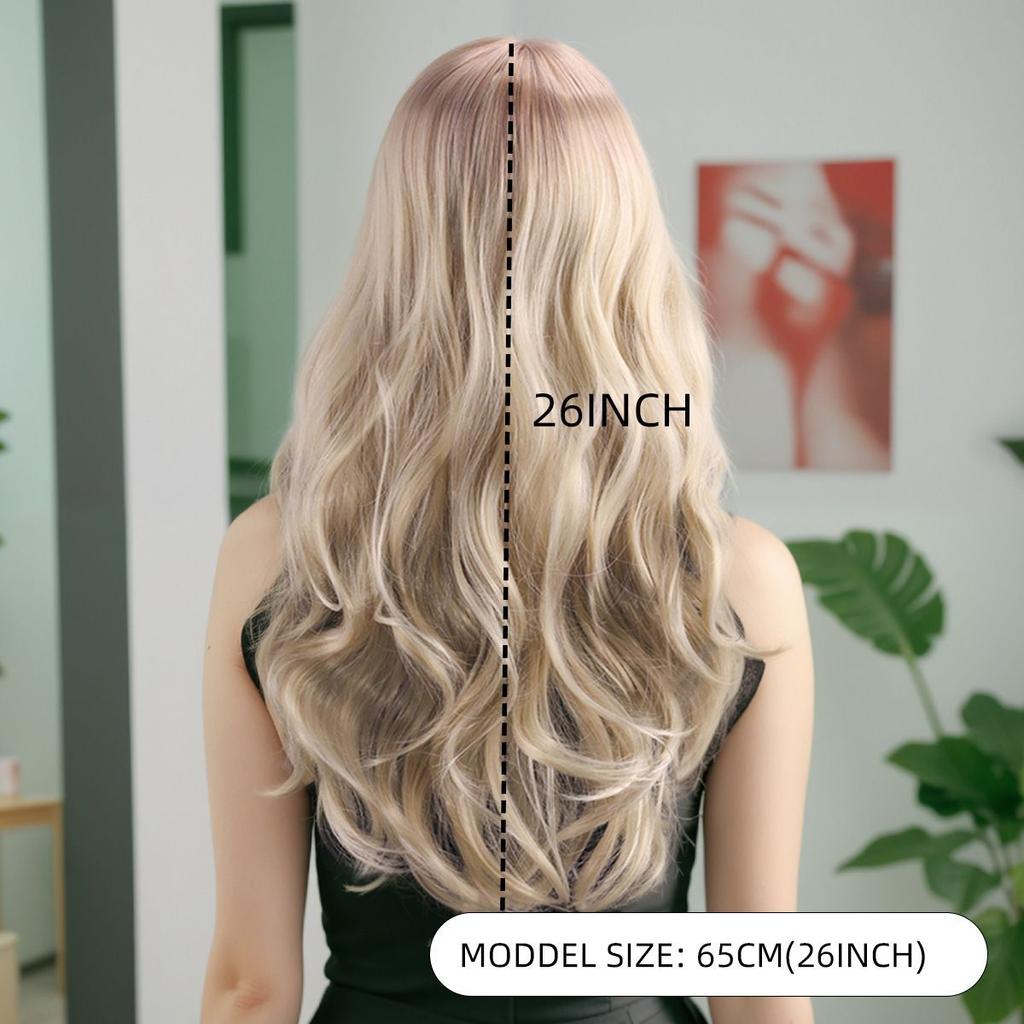 Fashionable Wig  Dyeable Parting Long Curly Wig  Big Waves  65cm Long Curly Hair Gradient Golden Hair Cap
