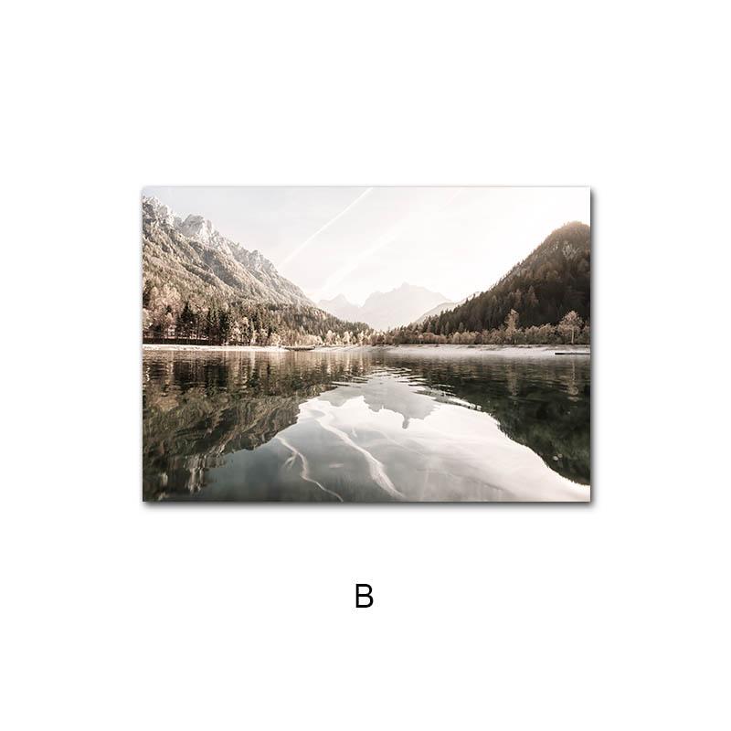 Pintura sobre Lienzo Paisaje Amanecer Atardecer Otoño Bosque Escandinavo Naturaleza Escenario Póster Impresión Arte Nórdico Decoración Cuadro de Pared