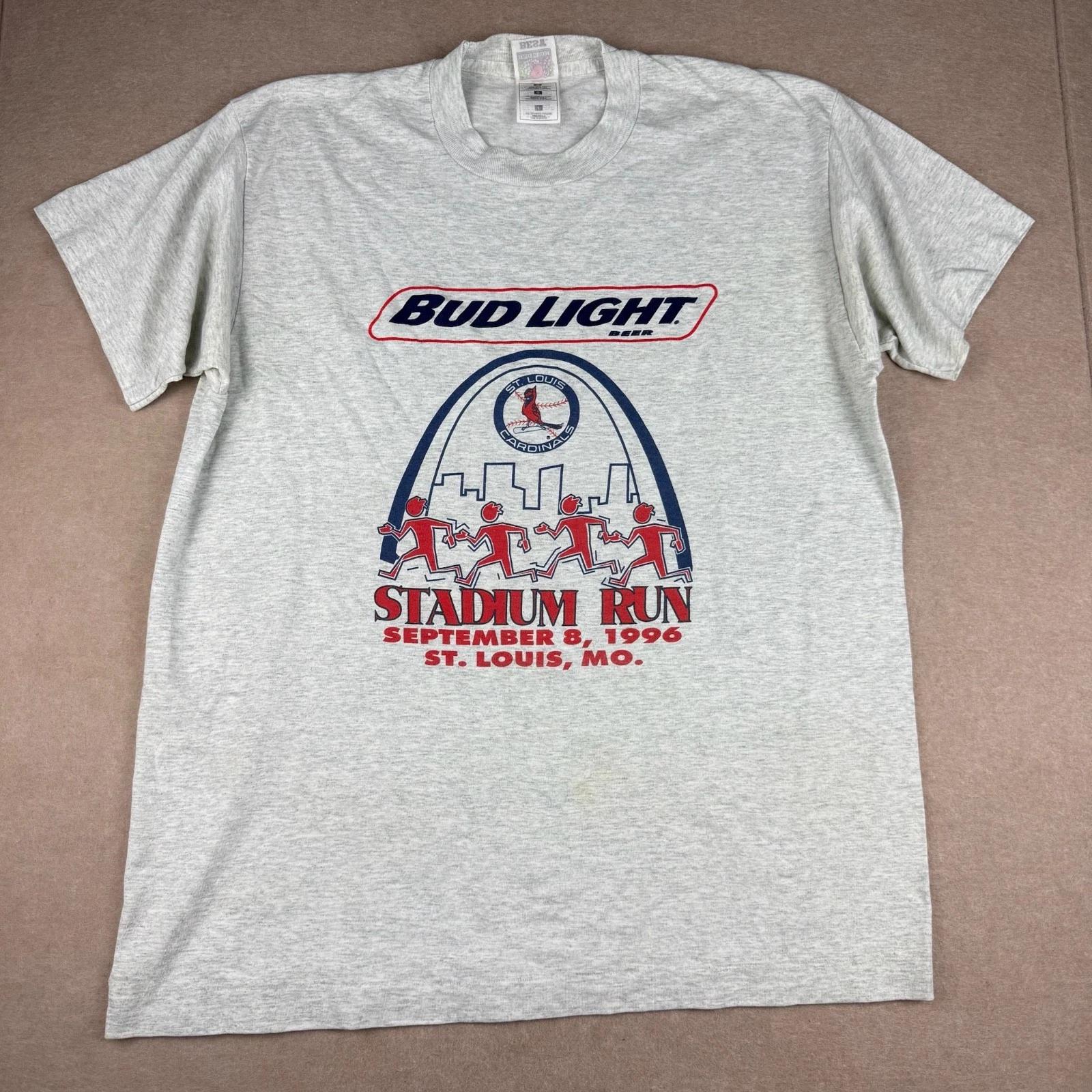 

Vintage 1996 Bud Light Stadium Run Tee Mens L Gray USA Single Stitch S