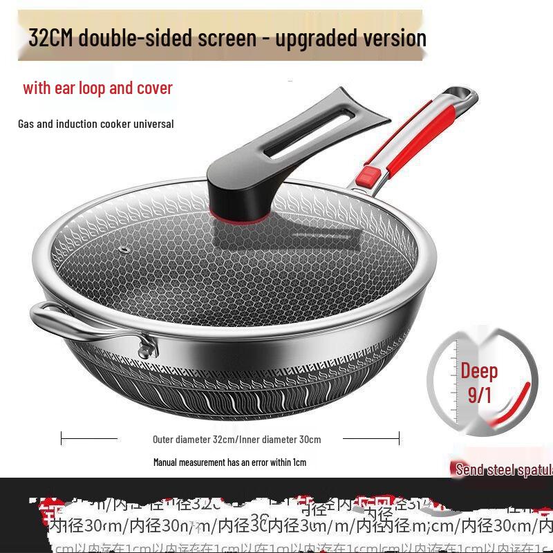 ZISIZ 316 Stainless Steel Non-stick Wok with Lid