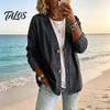 Talos Women's Button Front Faux Denim Jacket, V Neck Long Sleeve Casual Coat, Vintage Loose Fit Imitation Jeans Cardigan