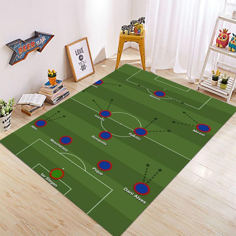Football Field Pattern Carpet for Living Room Bedroom Sports Theme Floor Mat Anti Slip Suitable for Kids Play Area Home Decor