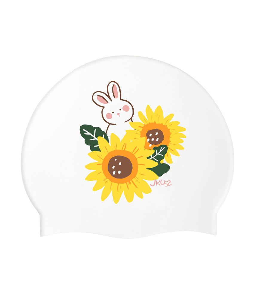 Jeikeoseu Bunny Flower White Silicone Swim Cap 179C