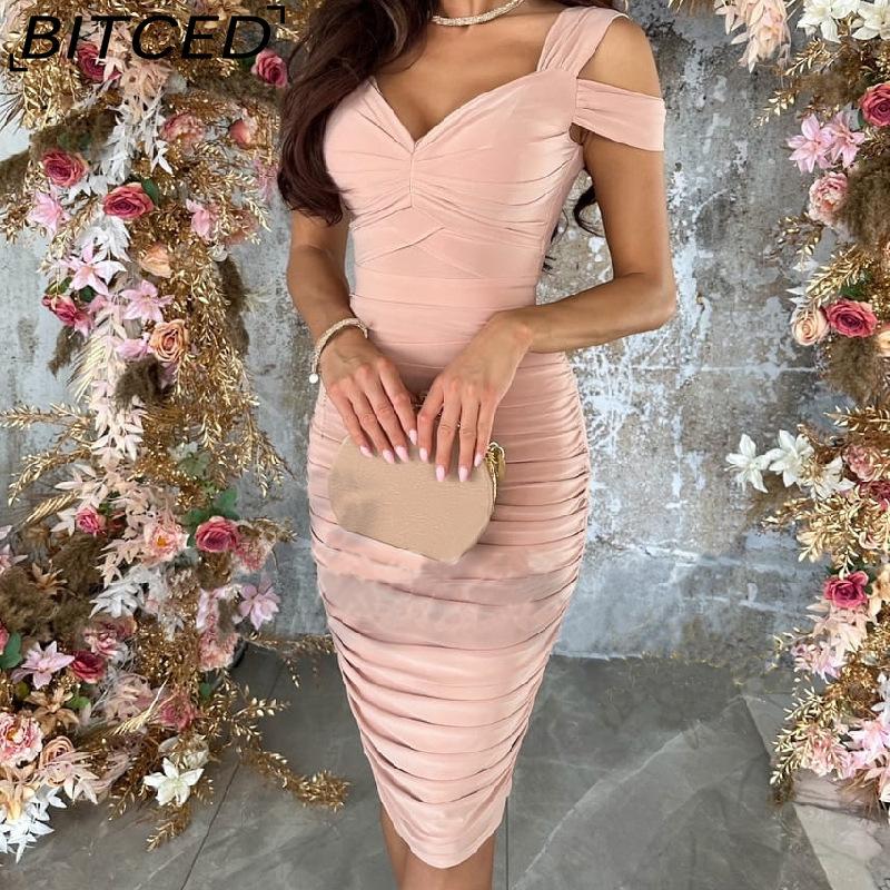 BITCED Women's Body-Sculpting Sexy Off-Shoulder Solid-Color Bodycon Dress