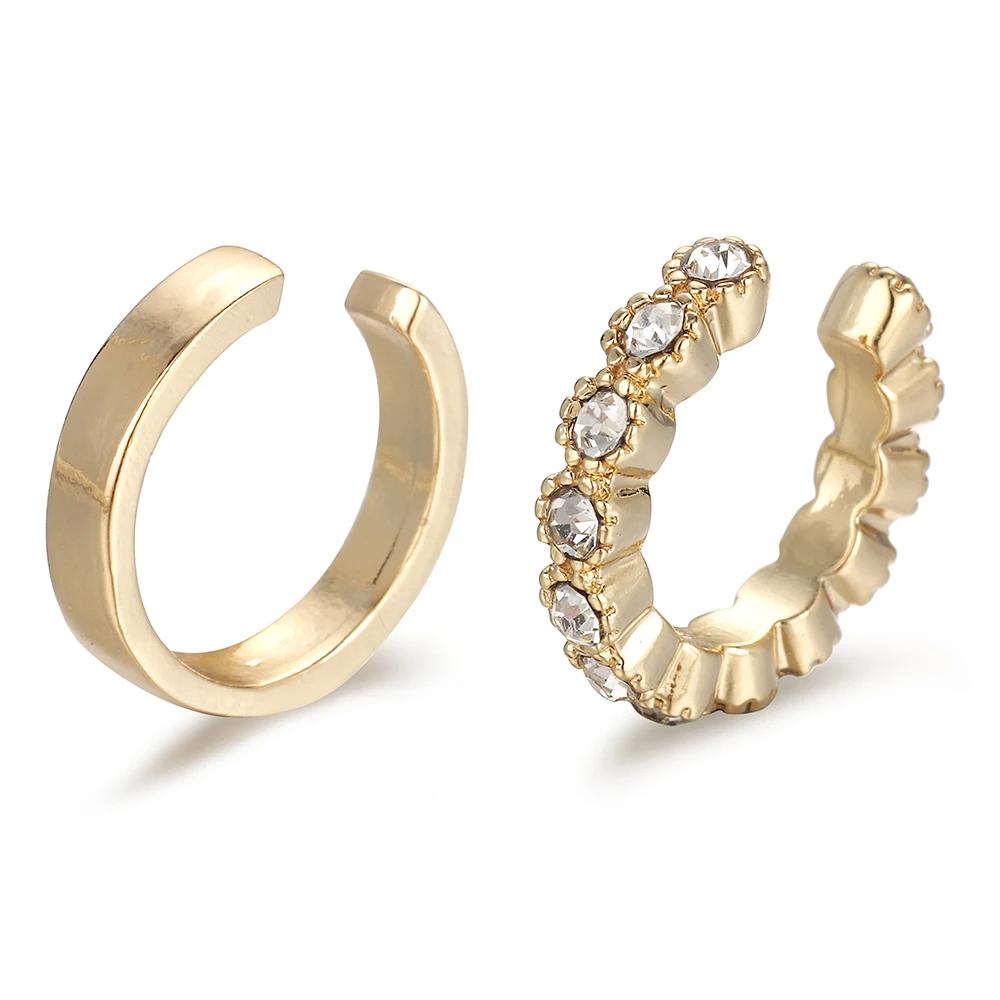 Luxury Zircon Double Layer C-shape Stainless Steel Clip Earring 18K Gold Plated No Piercing Chunky Ear Cuff Trendy Jewelry Gifts
