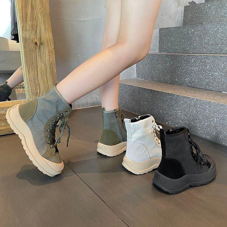 Frosted thick-soled heightening Martin boots women's autumn 2025 new lapel locomotive boots retro British style short boots