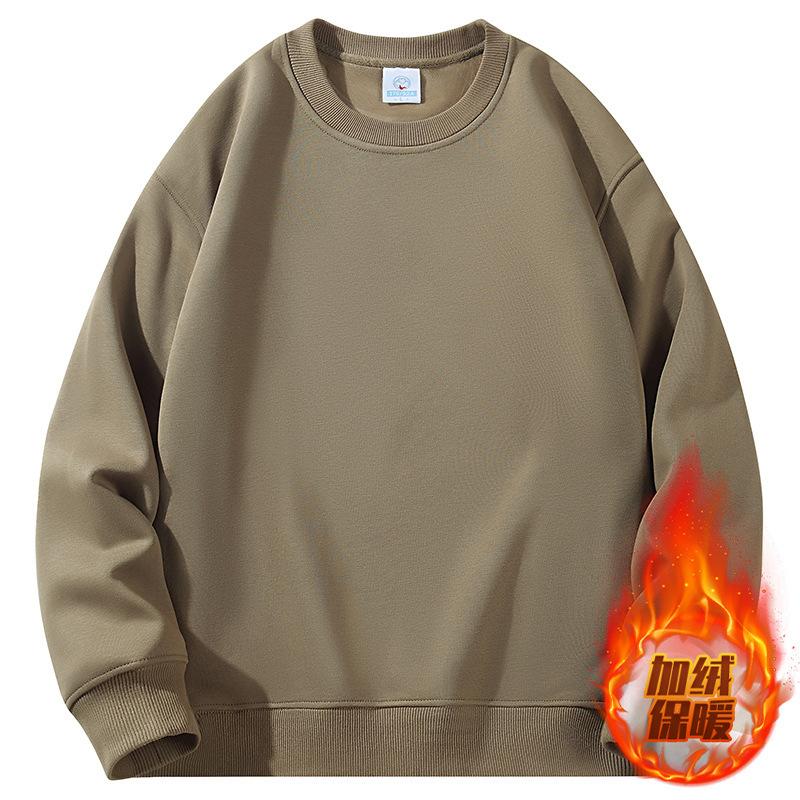 Men's Crew Neck Sweater Fleece Thickened Warm Solid Color Long-sleeved Shirt Trendy Casual Versatile Men's Top Bottoming Shirt