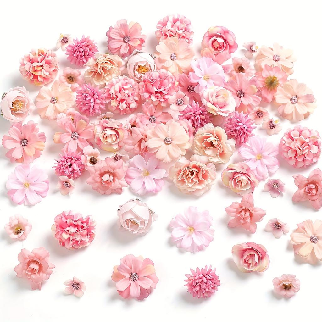 60Pcs Mix Artificial Flowers Head Silk Rose Fake Flowers for Home Room Decor Wedding Decoration Craft Gifts Wreath Accessories