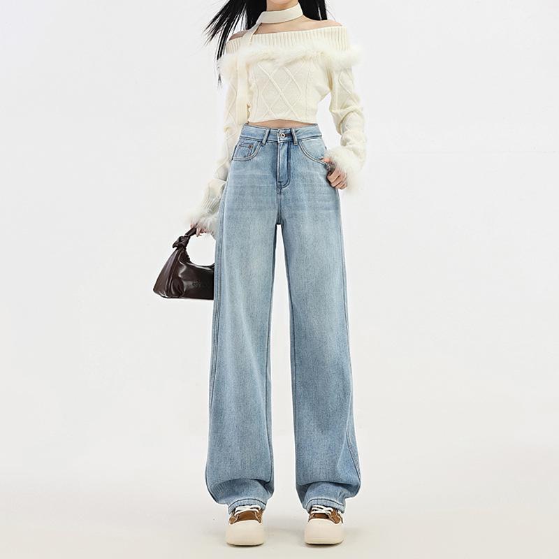 

Women s Floor-Length Wide-Leg Gauze Jeans - Super Soft, Slimming, Autumn/Winter 2026 Collection Extra Small (XS)