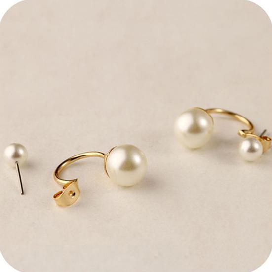 1 Pair Ear Stud Double Faux Pearl Chic Alloy Fashion Wedding Earrings for Women