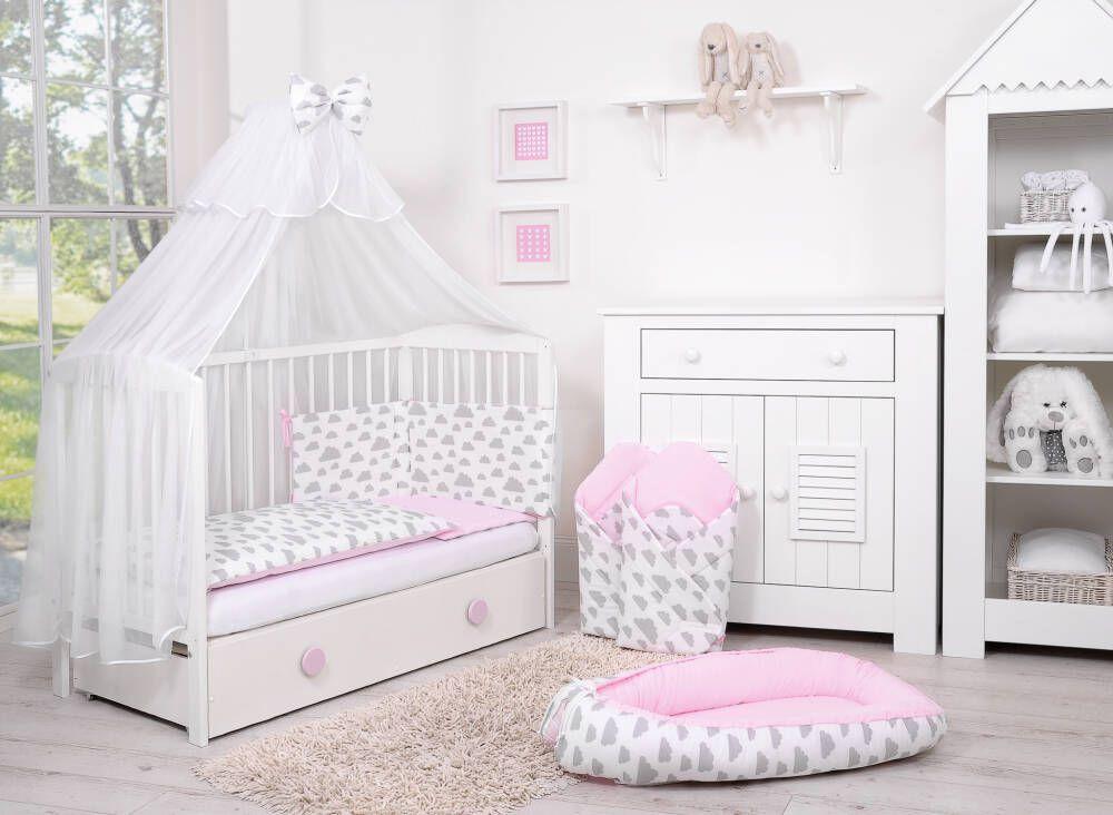 Double-sided 2-piece cotton children's bedding set - gray/pink clouds