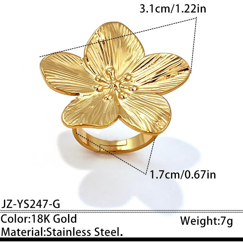 

Stainless steel jewelry set - gold floral minimalist earrings, ring, and bracelet
