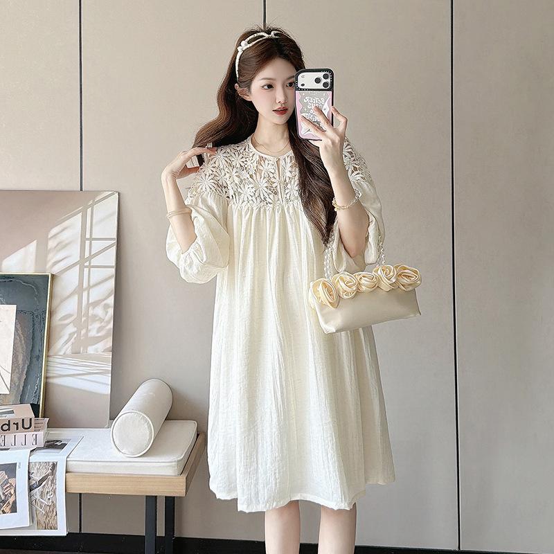 Elegant 2026 Crochet Lace Maternity Dress - Loose Fit Summer Fashion