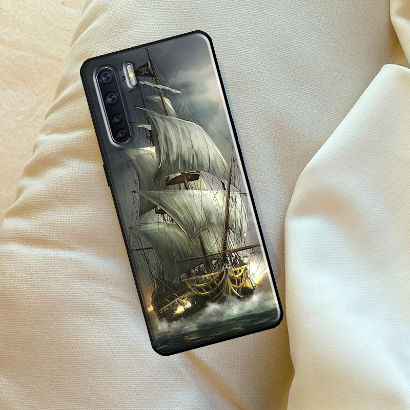 Sailing Pirate Ship Boat Case For Oppo A96 A76 A16 A18 A38 A58 A78 A98 A74 A94 A54 A80 A60 A40 A15 A17 A57 A5 A6 Pro