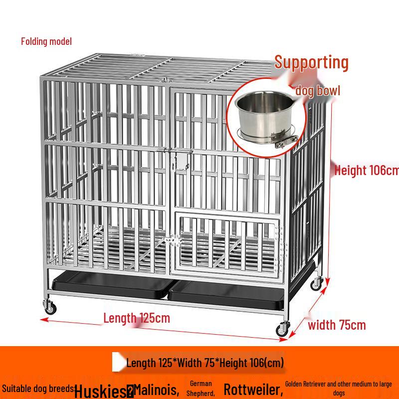 Foldable Stainless Steel Dog Cage for Medium/Large Breeds