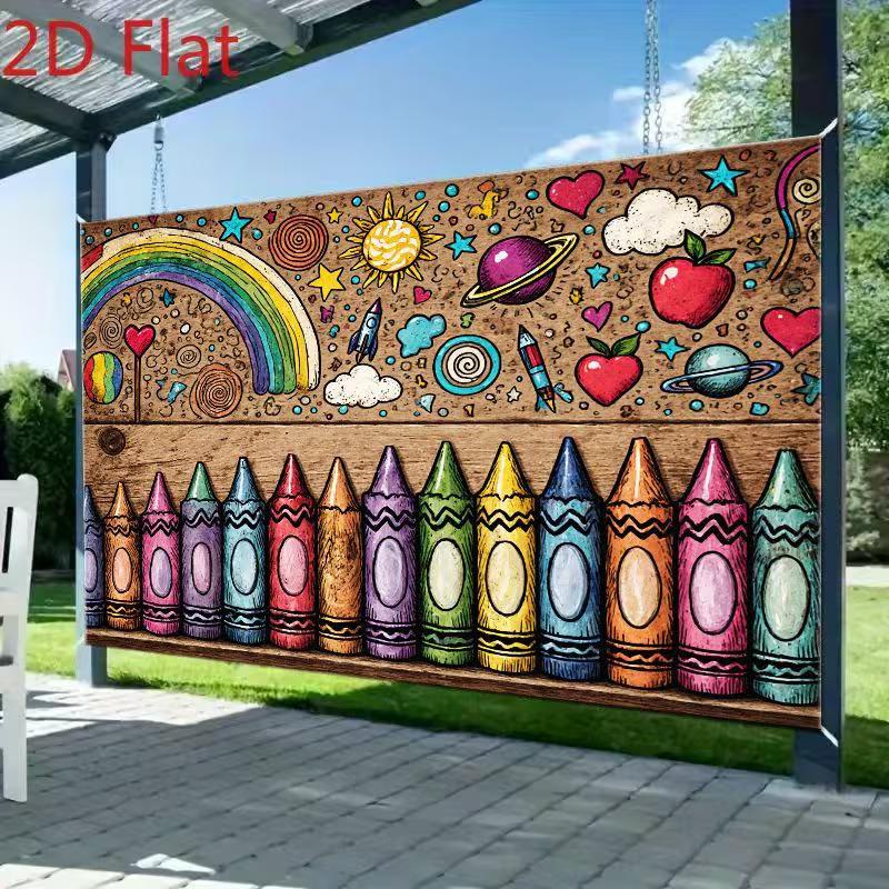 2D Colorful Crayon Doodle Backdrop for Art Class or Kids Birthday Photo Booth Background