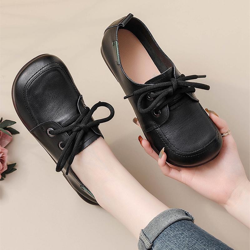Fashion Square toe lace up flats women genuine cow leather shoes woman luxury oxford style flats ladies green blue moccasin travel shoes
