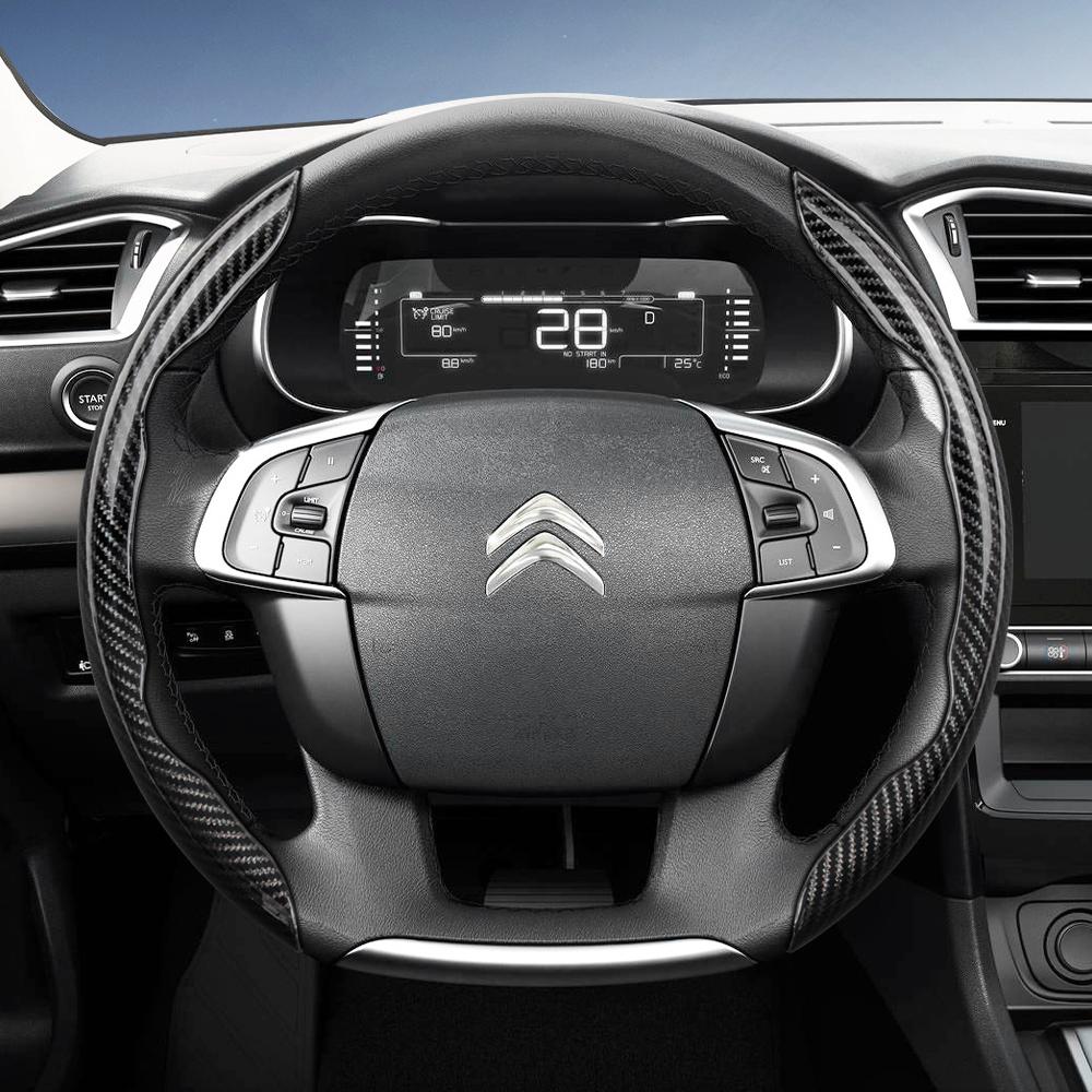 Suitable for Citroen Carbon Fiber Texture Steering Wheel Cover with Segmented Quick-Release Design, Durable Black Accessories for Models Such as C3, C