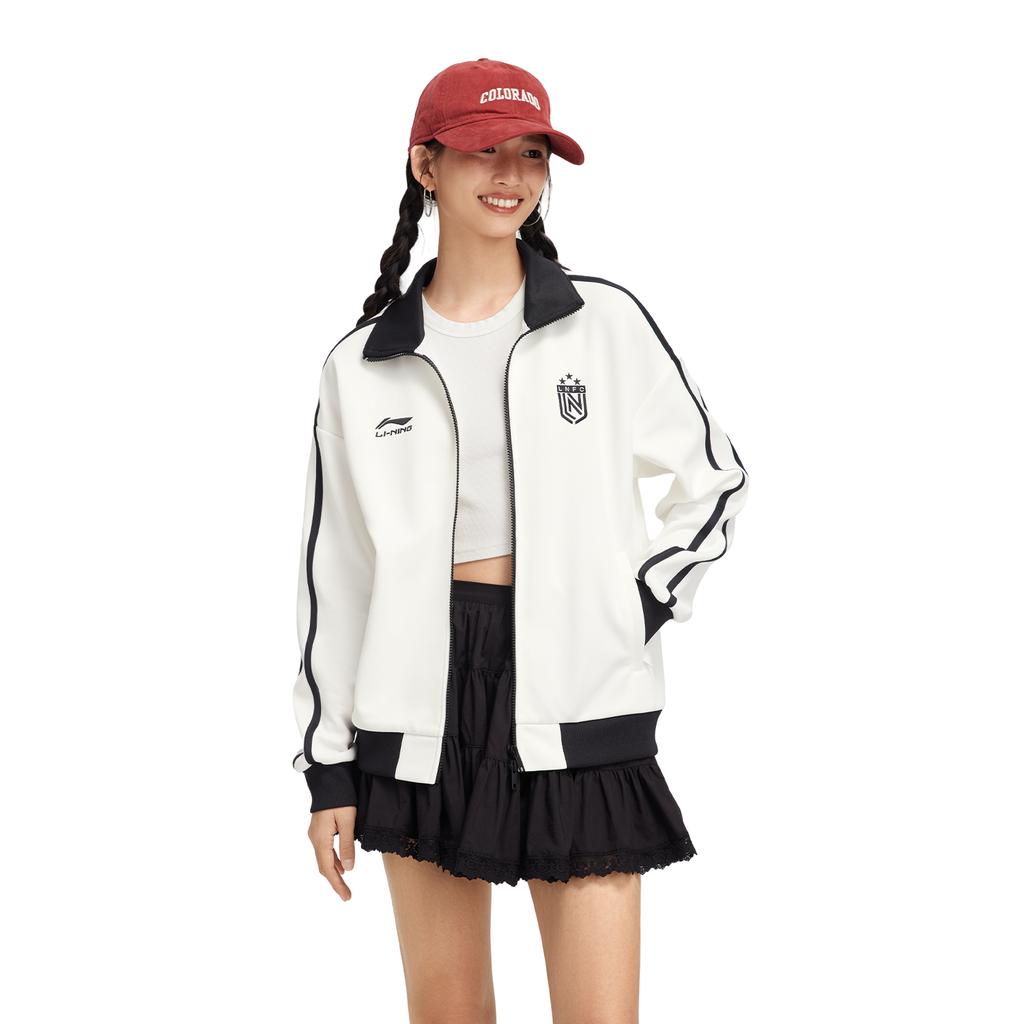 Li Ning Sports Lifestyle Series Fan Style Casual American Vintage Simple Letter Color Block Zip Hoodie Unisex hoodie Off-White AWDVD01-1