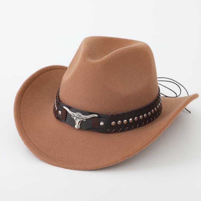 Hot-selling top hat, ethnic style cow head, western cowboy top hat, rolled brim, retro riding hat, woolen felt hat