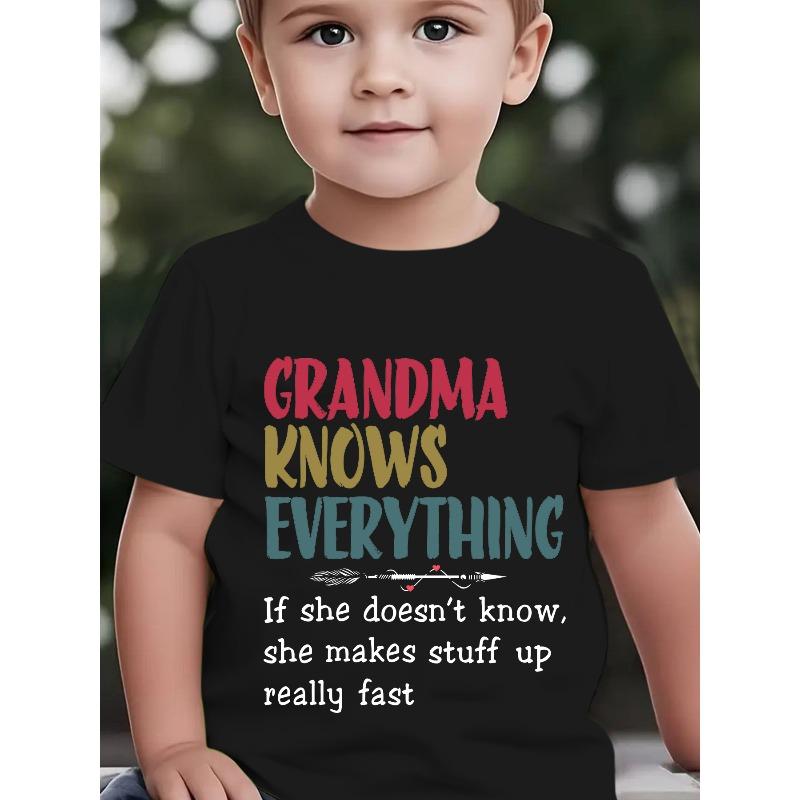 European sizes Summer Boys' Fashion Short-Sleeve T-Shirt "Grandma Knows Everything..." Letter Print Outdoor Casual Top