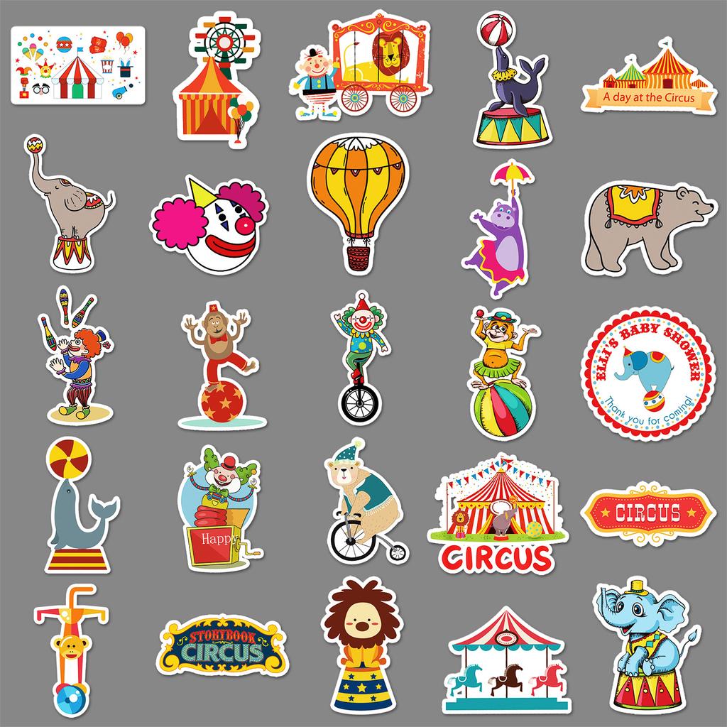 51 Circus Doodle Cartoon Cute Little Fresh Children's Gourmet Card Decorative Suitcase Mobile Car Stickers