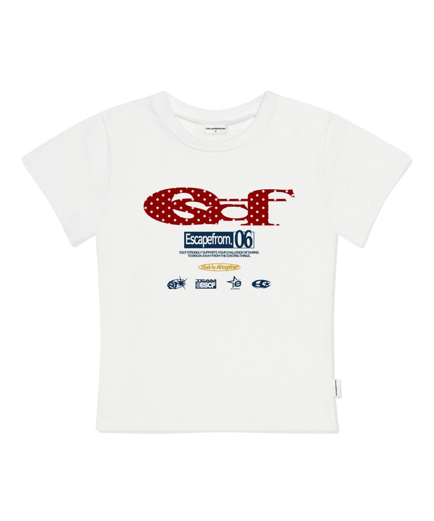 ESCAPEFROM Red Dot Escf Logo Collage Print Slim Fit Short Sleeve T-Shirt Ivory