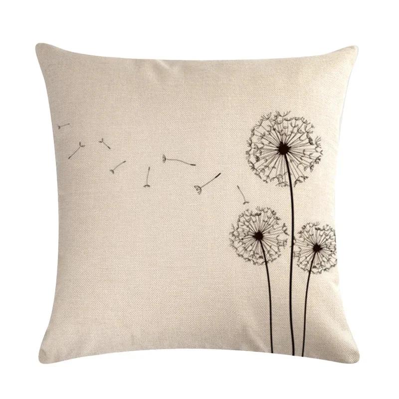 Dandelion Linen Pillowcase Sofa Car Waist Cushion Cover Home Soft Room Gift Printed On One Side 45*45Cm