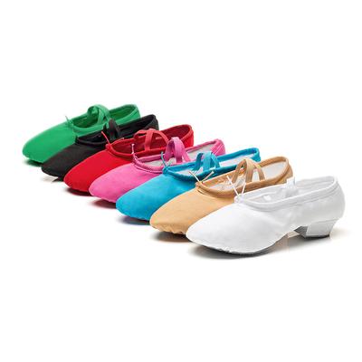 Dance Shoes Women Soft Bottom Practice Shoes Adult Teachers Shoes Canvas with Heel Middle Heel Yoga Shoes Belly Folk Dance