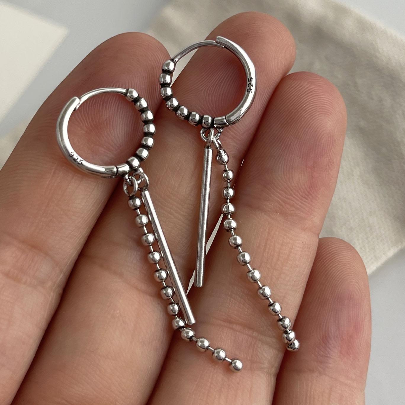 

925 Sterling Silver Vintage Square Earrings For Women Retro Dots Tassel Earring Jewelry Prevent Allergy Party Accessories Gift