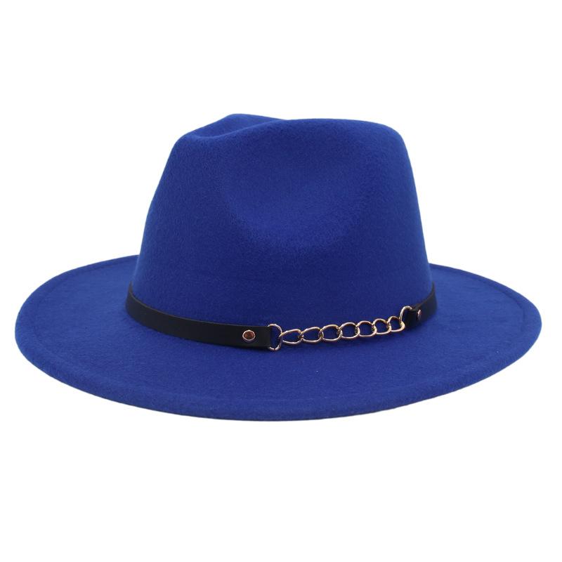 New Shanghai Gentleman Felt Hat, Belt, Iron Chain,Foreign Trade Top Hat, Light-Bottomed Fedora, Large Brim Hat