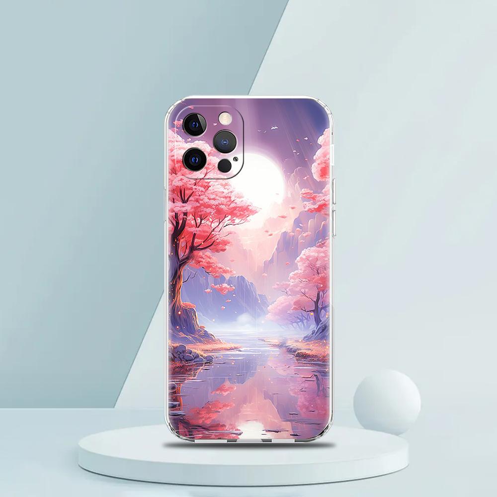 Pink Spring Cherry Blossoms Phone Case for iPhone 16 15 14 13 12 Pro Max 11 Pro Max 7 8 Plus XS XR Max Transparent Soft Shell