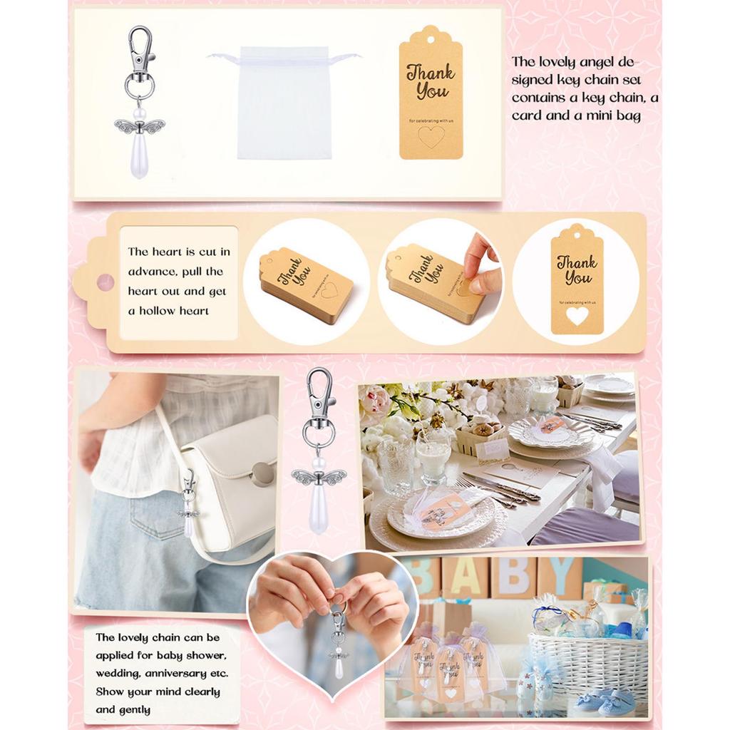 24/30 Piecces Angel Keychain with Baptism Favor Boxes/Bag Paper Alloy Key Rings Pendant Baby Shower Wedding Favor Gift