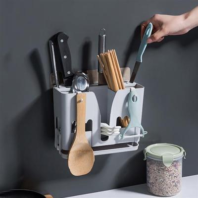 Klebe-Mehrfachbesteckhalter (Grau) / Küchenutensilien-Organizer