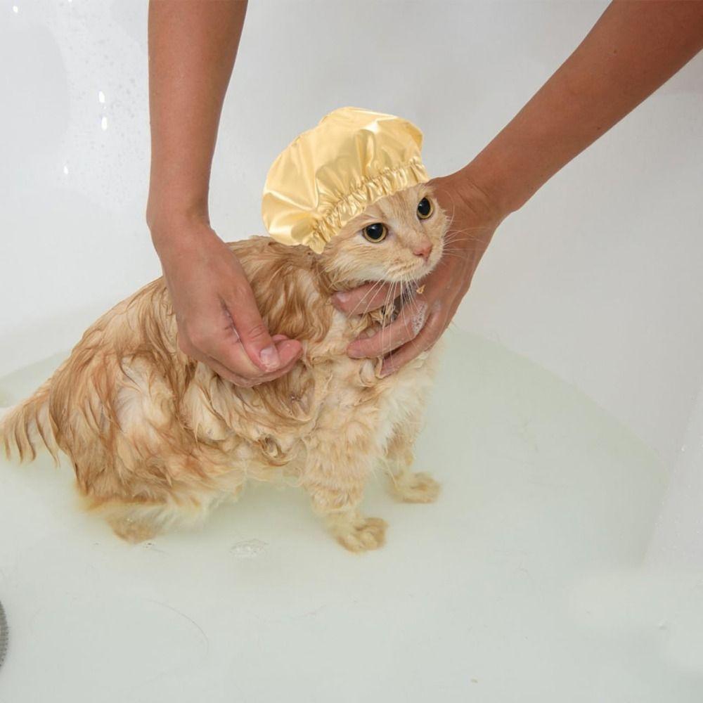 Waterproof Pet Bathing Cap Adjustable Rubber Band Reusable Cat Shower Cap PU Elastic Headgear Ear Protection Pet Cap Small Pets