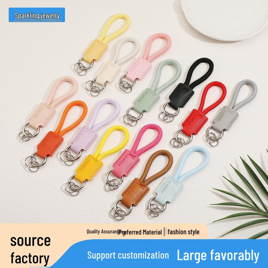 Handwoven Genuine Leather Keychain Pendant - Embossable Logo, High-Quality Lanyard, Anti-Loss Car Keychain.