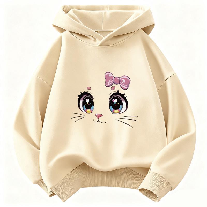Tegneseriekat Meme Printet Hættetrøje Børn Kat Børne Sweatshirt Sød Sød Hættetrøje Piger Efterår Vinter Afslappede Hættetrøjer