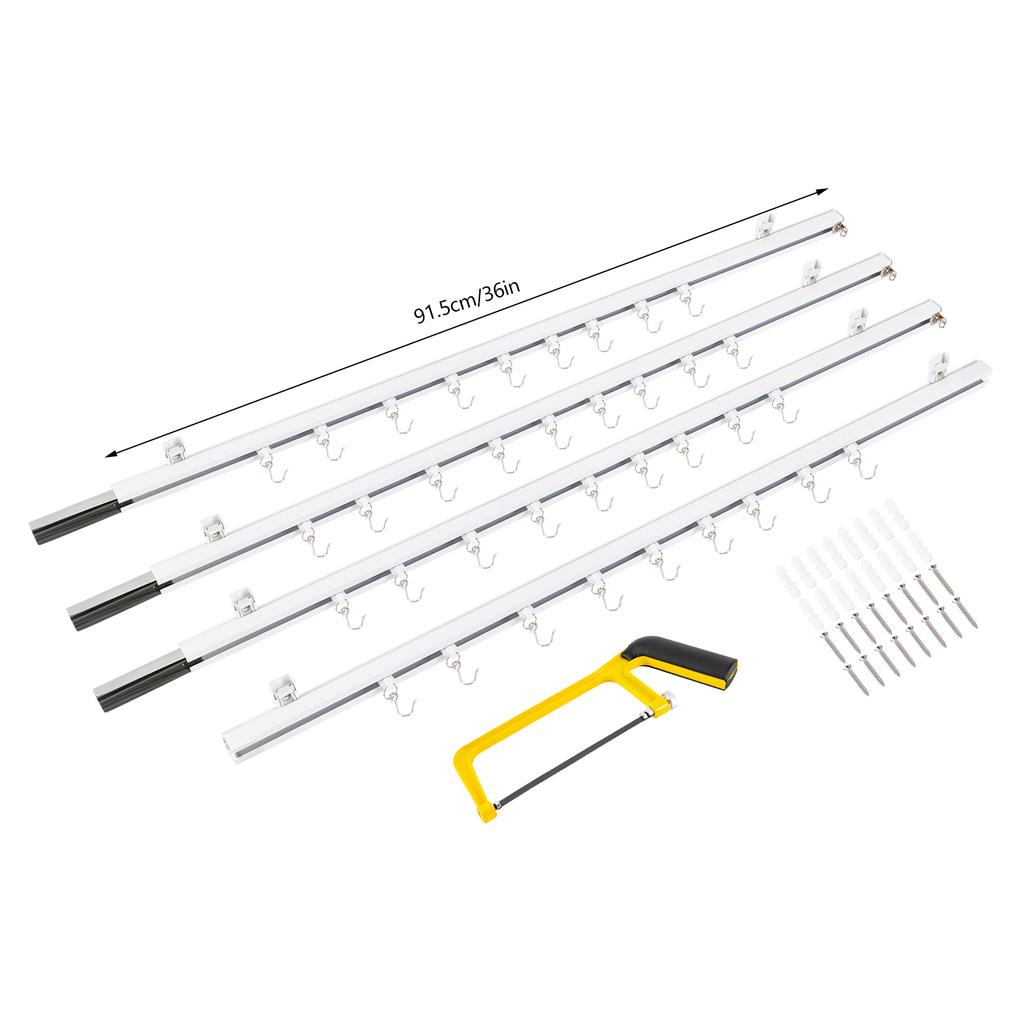 Ceiling or Wall Mount Curtain Track Kit with Hooks, 3ft - 6ft Adjustable Length Drape Rail Set For Living Room Bedroom