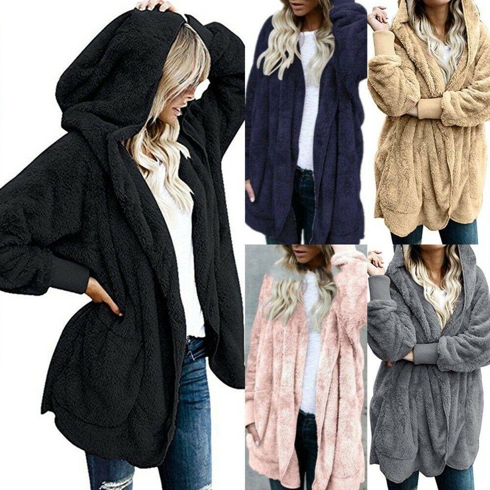 Cozy Women Winter Fluffy Coat Fleece Fur Jacket Teddy Bear Hoodies Soft Material