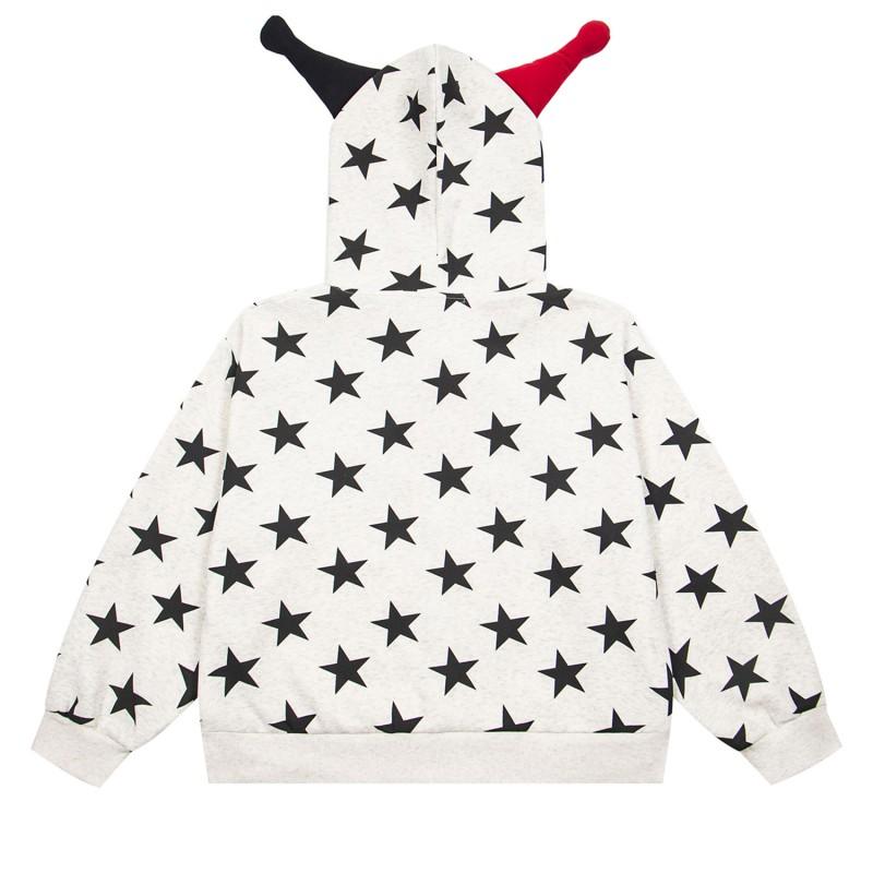American Vintage Star Black Cat Embroidery Cute Ear Zip Up Hoodie Loose Fit Men Women