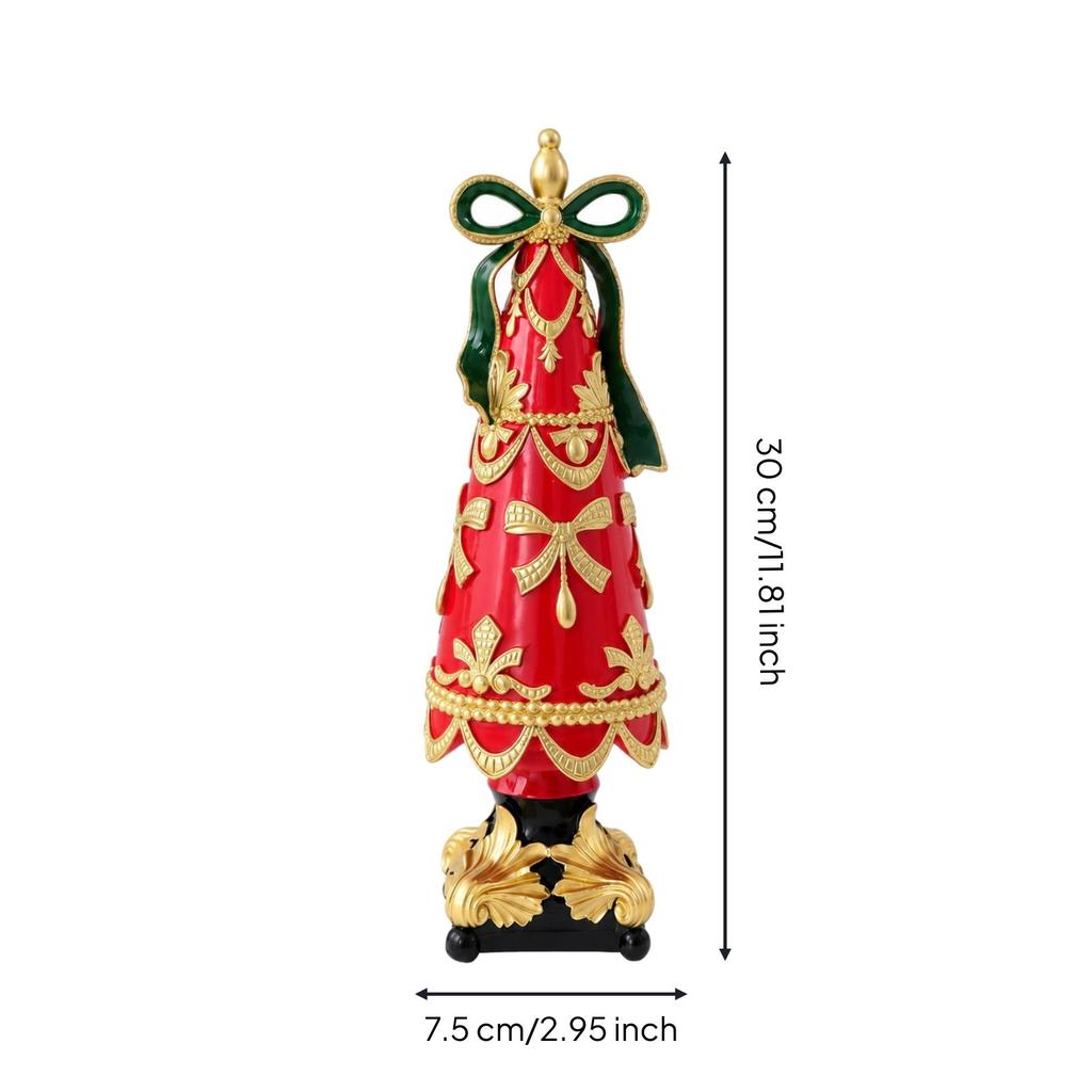 Resin Christmas Tree Figurine Seasonal Tapered Decor with Gold