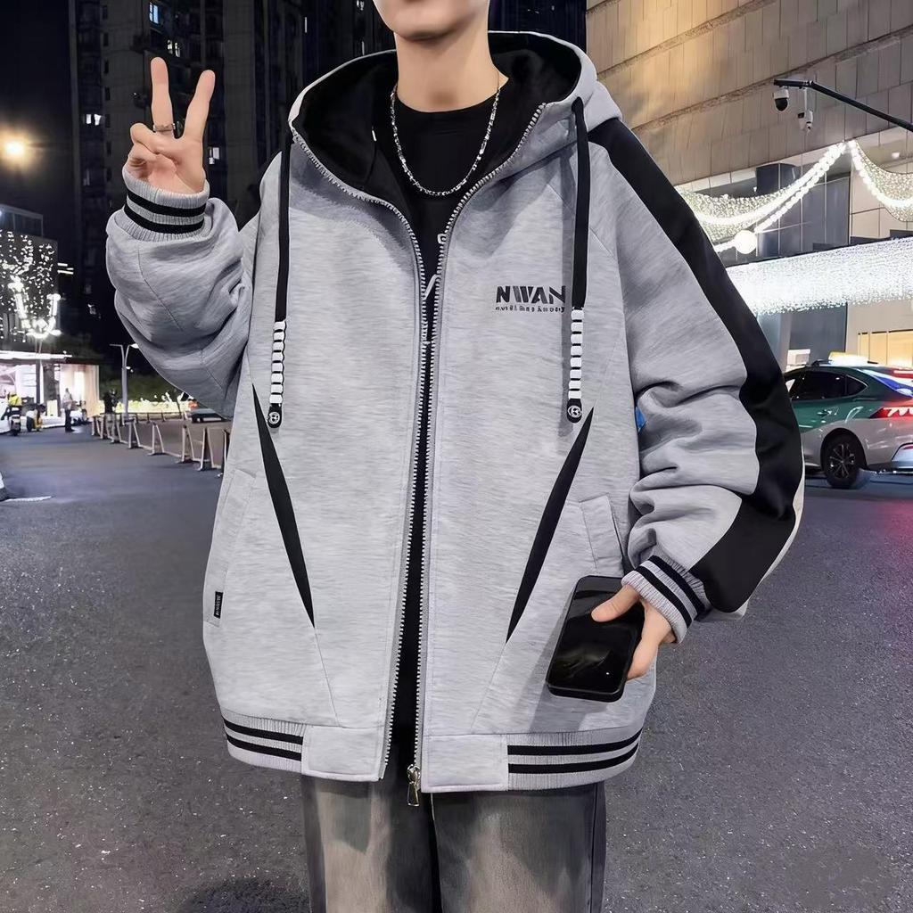 Men's Winter Fleece-Lined Hooded Baseball Jacket - Loose Fit, Plus Size Trend.